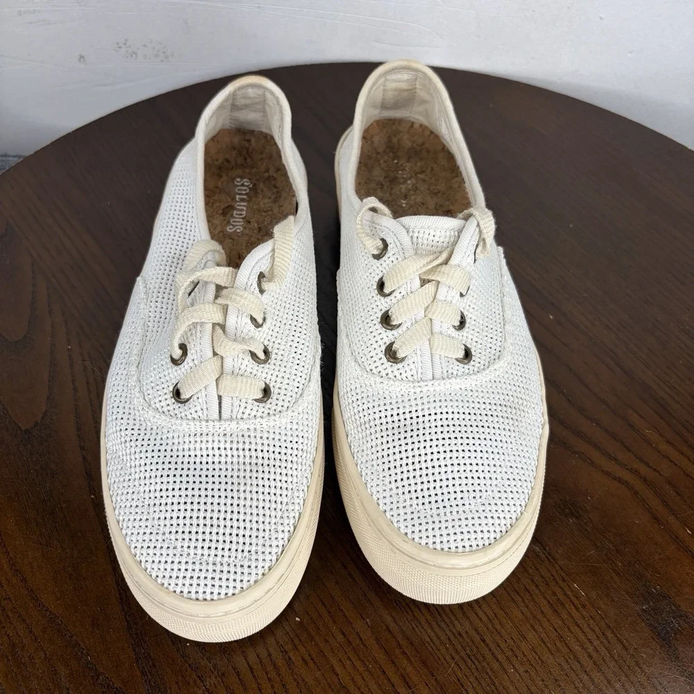 Soludos Shoes Women's 8 White Mesh Comfort Platform Sneaker Lace Up‎ Cork Insole